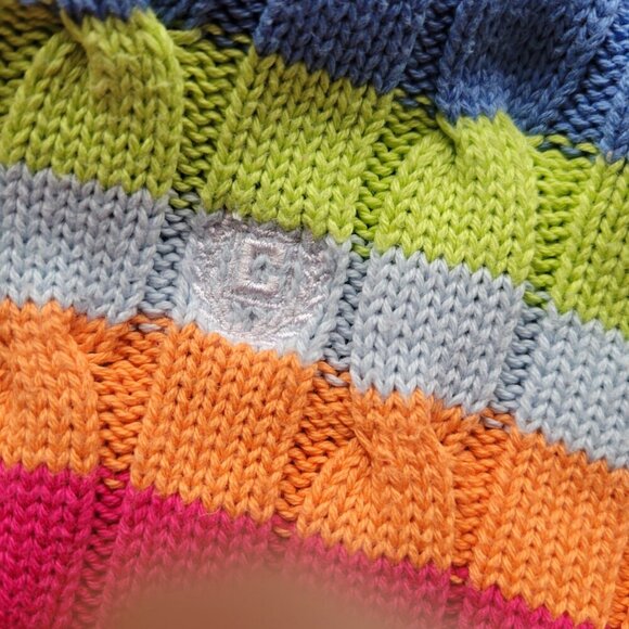 Chaps Cable Knit Striped Pastel Rainbow Cotton Sweater (Size: Large) - Picture 15 of 15